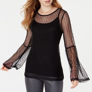 Ultra Flirt Swiss-dot mesh bell sleeve blouse